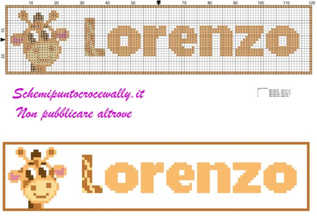 lorenzo nome con giraffa schema punto croce