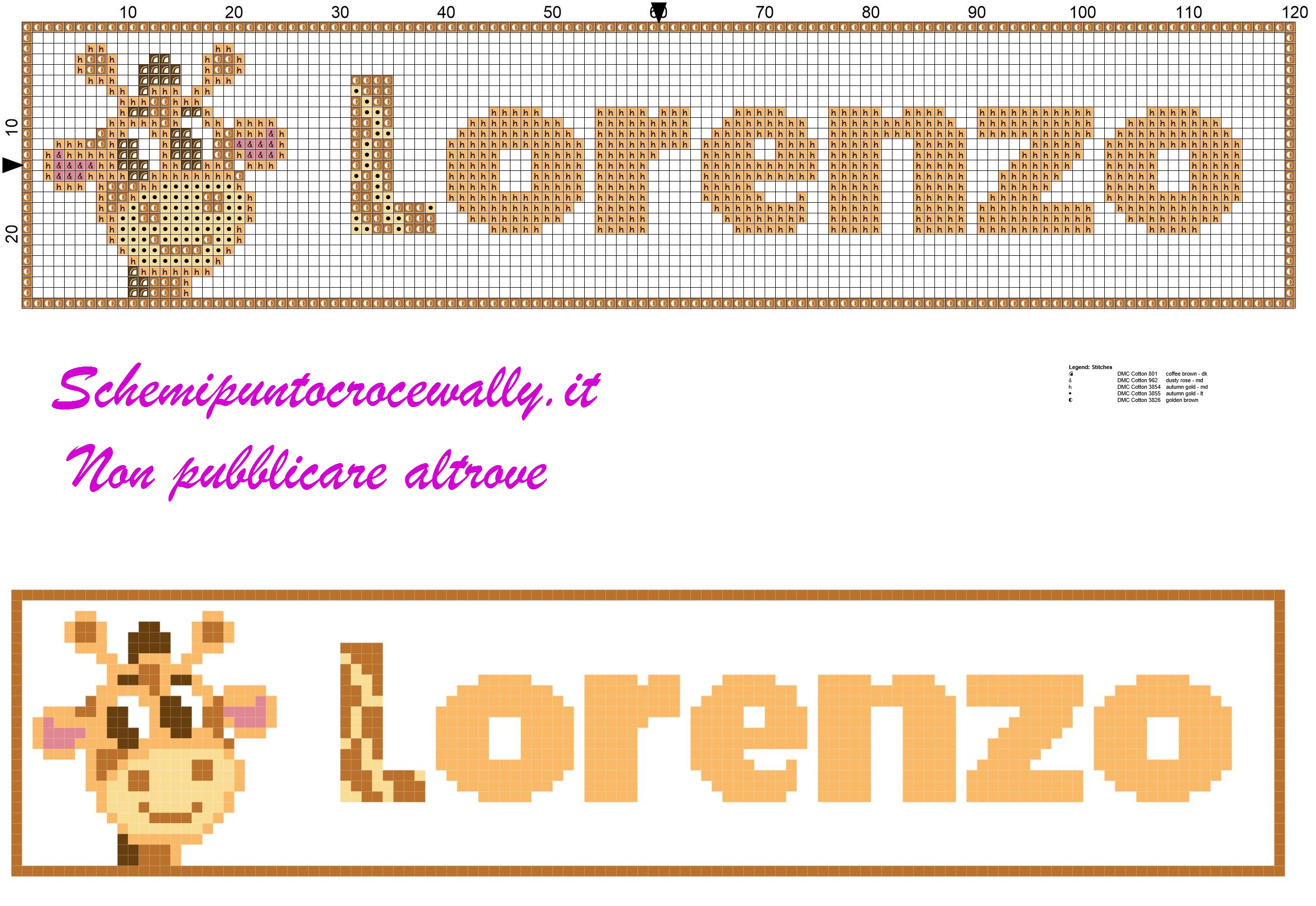 lorenzo nome con giraffa schema punto croce
