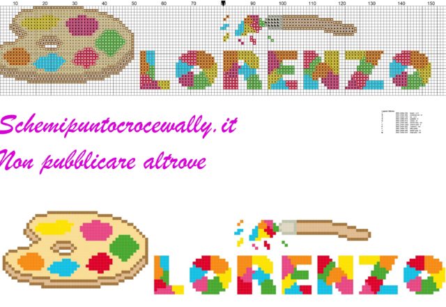 lorenzo nome con tavolozza e colori schema punto croce