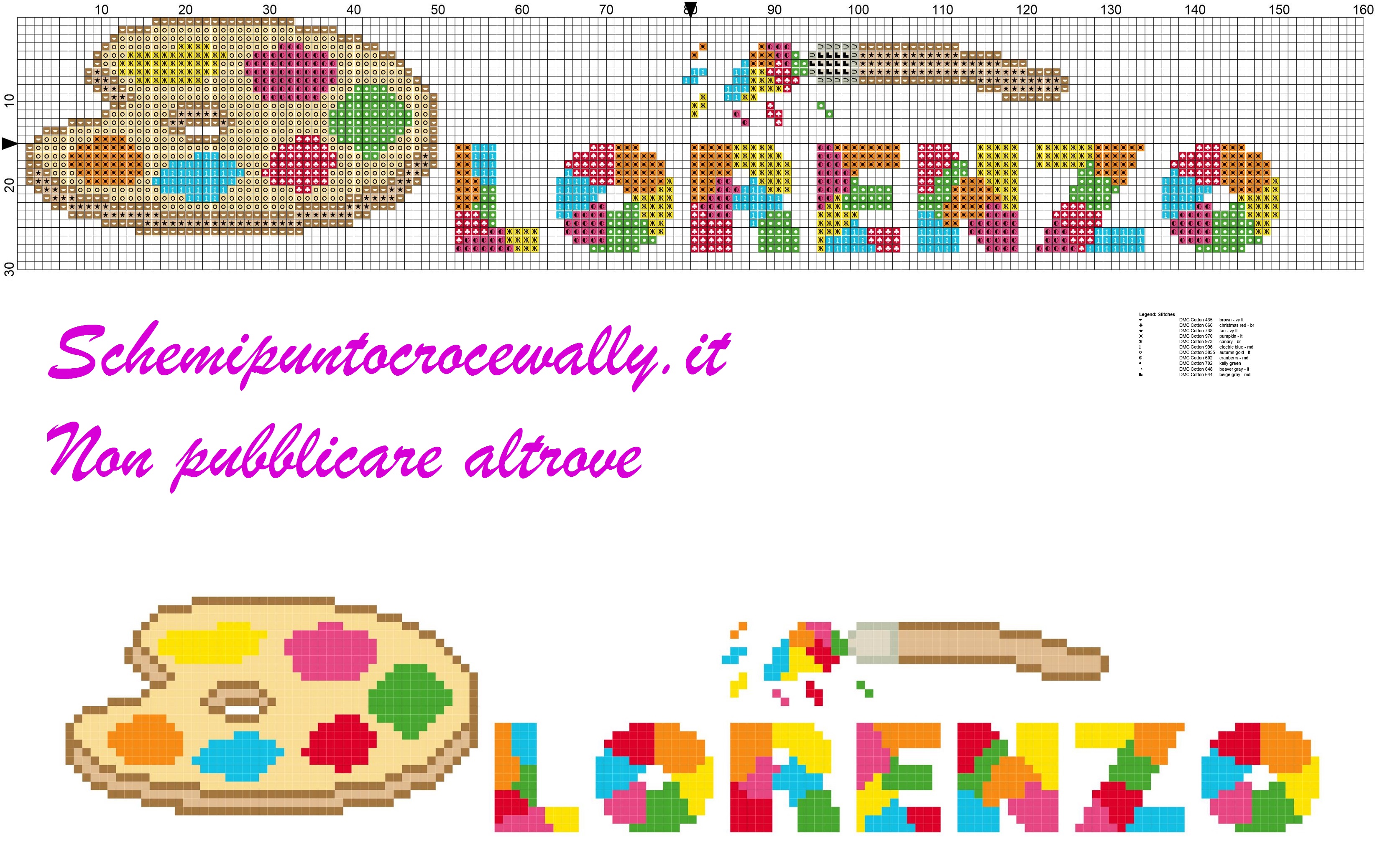 lorenzo nome con tavolozza e colori schema punto croce