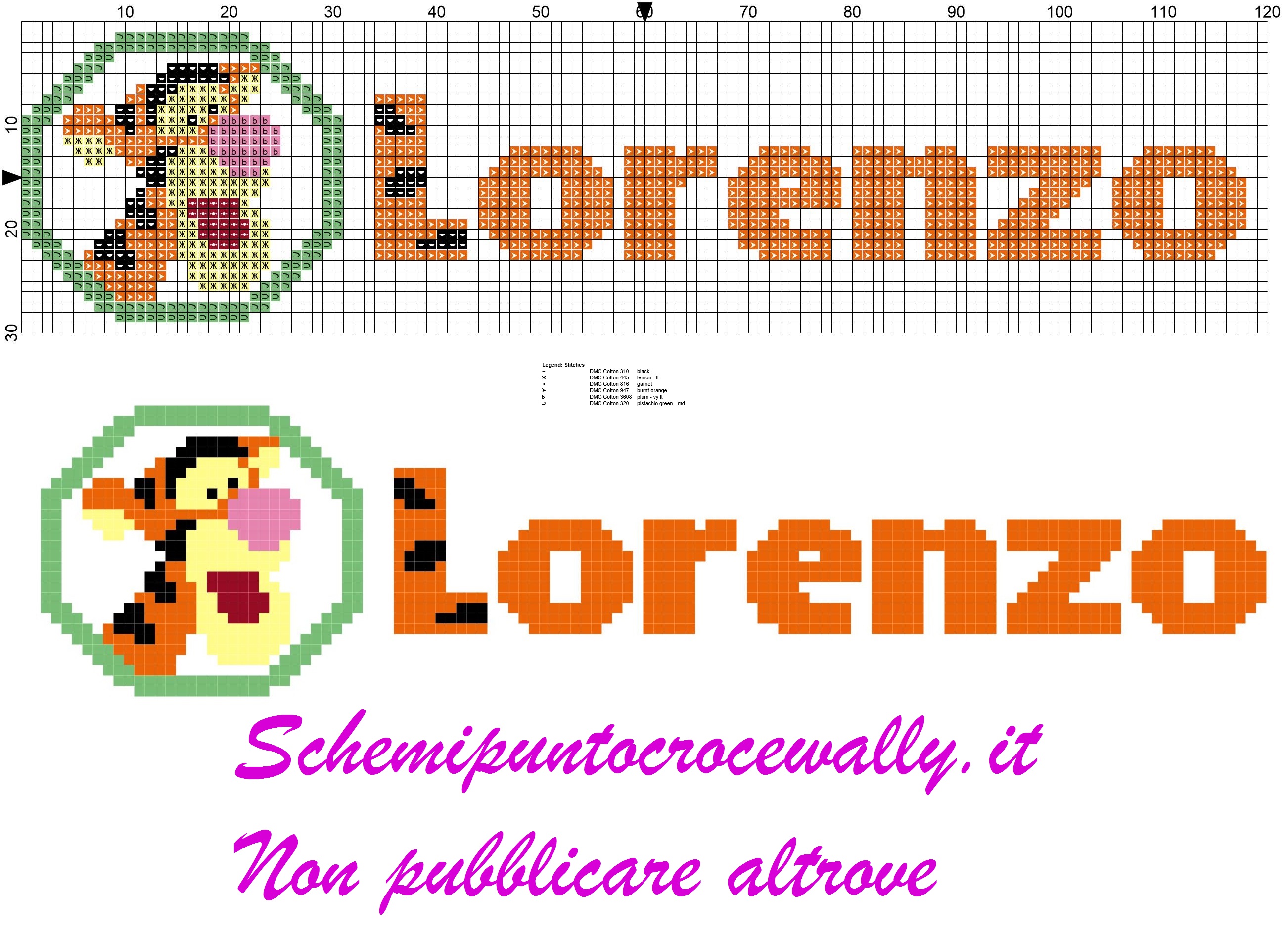 lorenzo nome con tigro amico di winnie the pooh schema punto croce