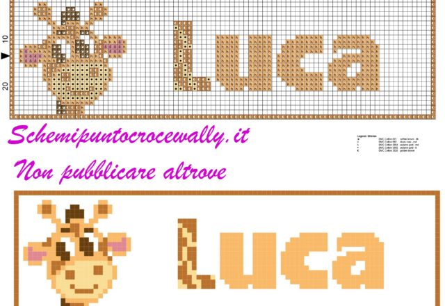 luca nome con giraffa schema punto croce