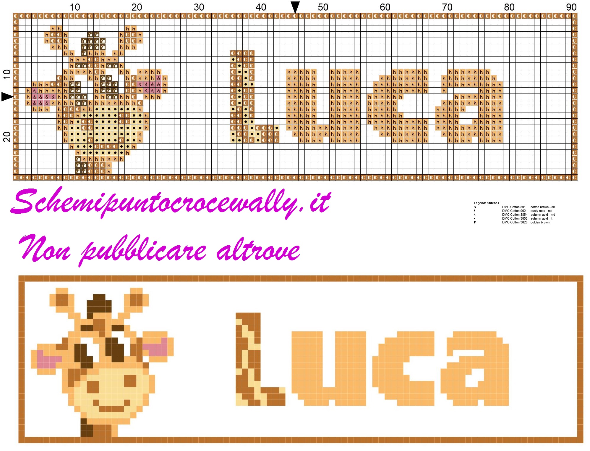 luca nome con giraffa schema punto croce
