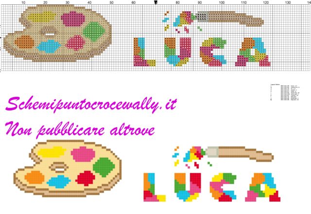 luca nome con tavolozza e colori schema punto croce