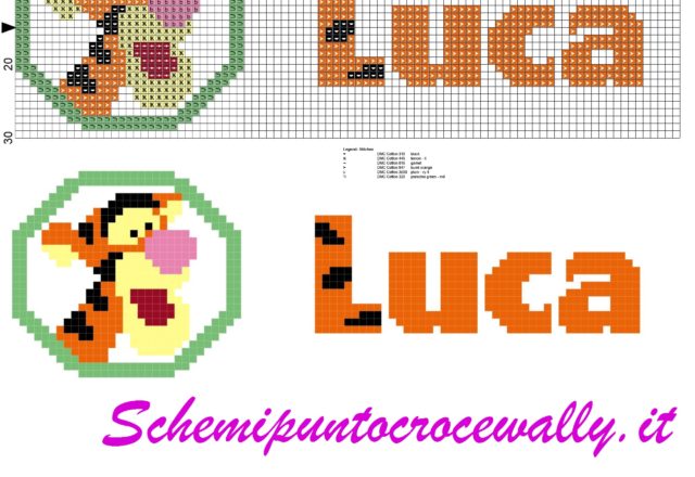 luca nome con tigro amico di winnie the pooh schema punto croce