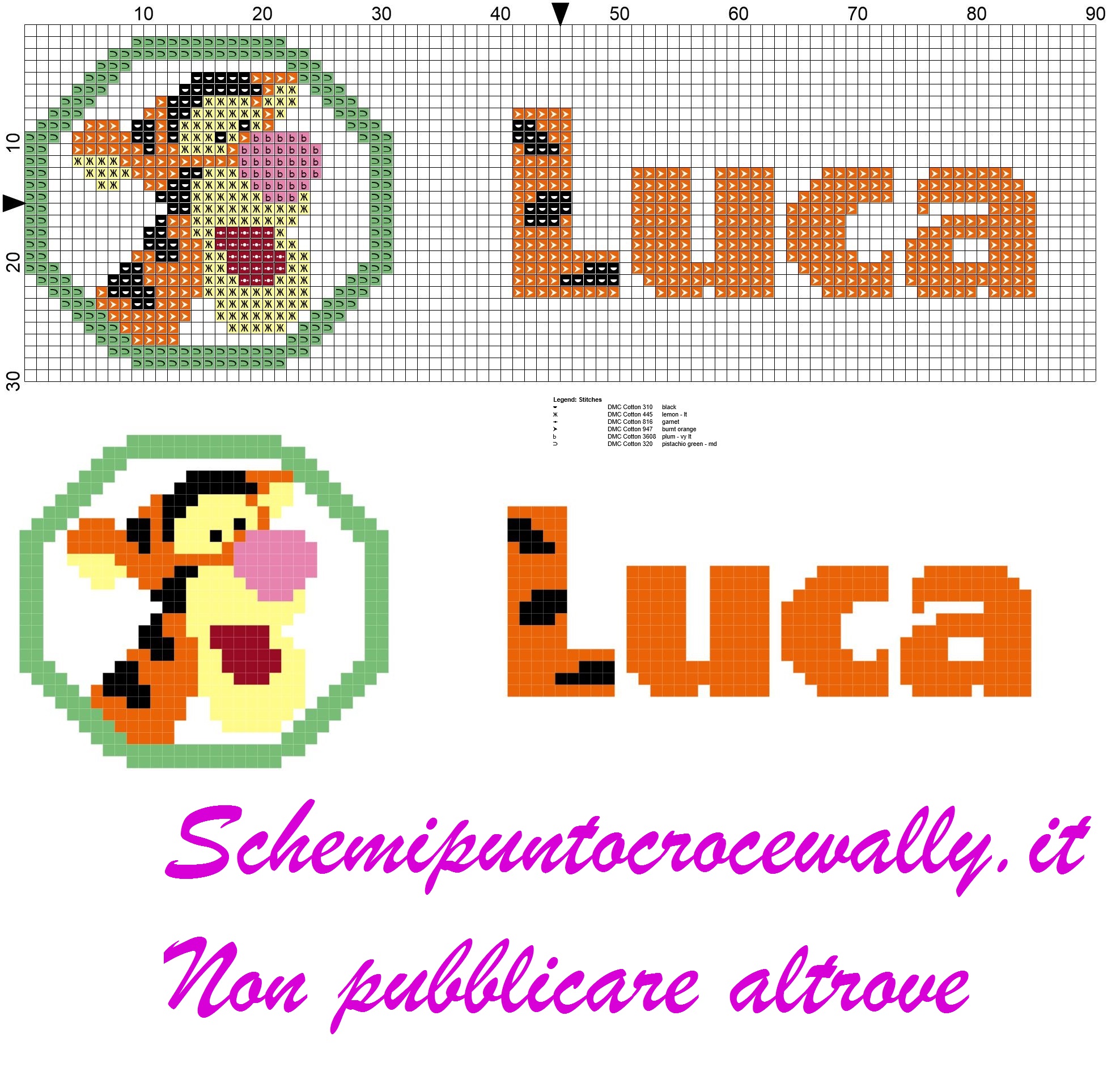 luca nome con tigro amico di winnie the pooh schema punto croce