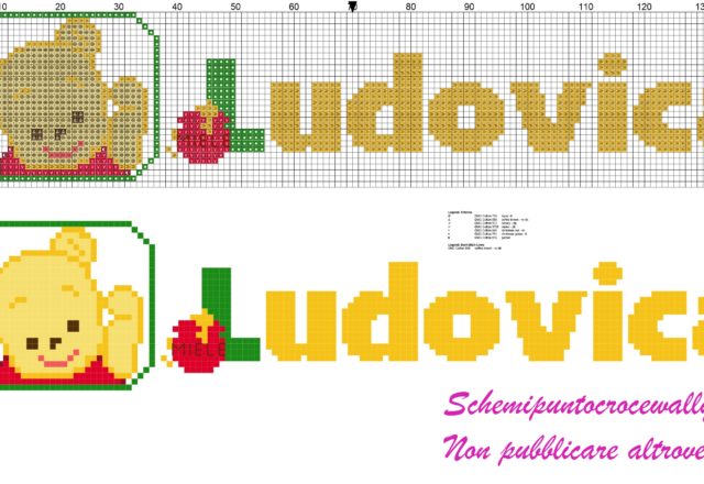 ludovica nome con baby winnie the pooh schema punto croce