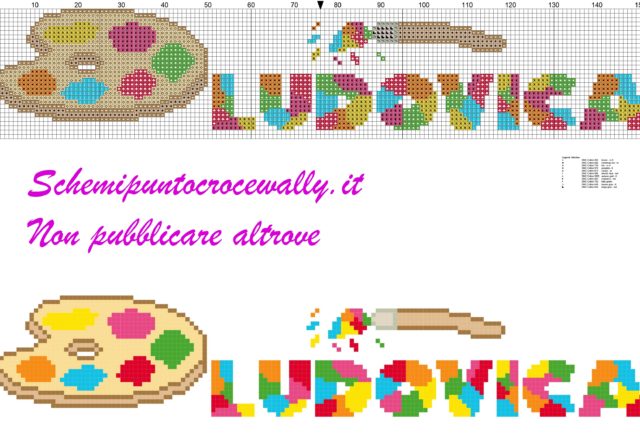 ludovica nome con tavolozza e colori schema punto croce