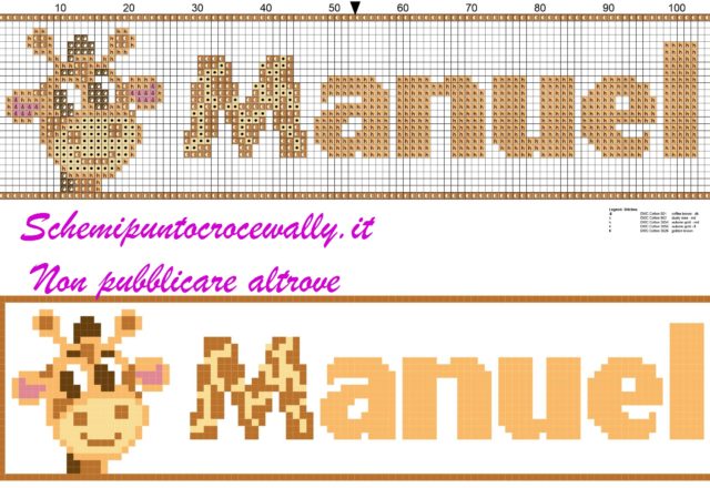 manuel nome con giraffa schema punto croce