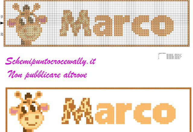 marco nome con giraffa schema punto croce