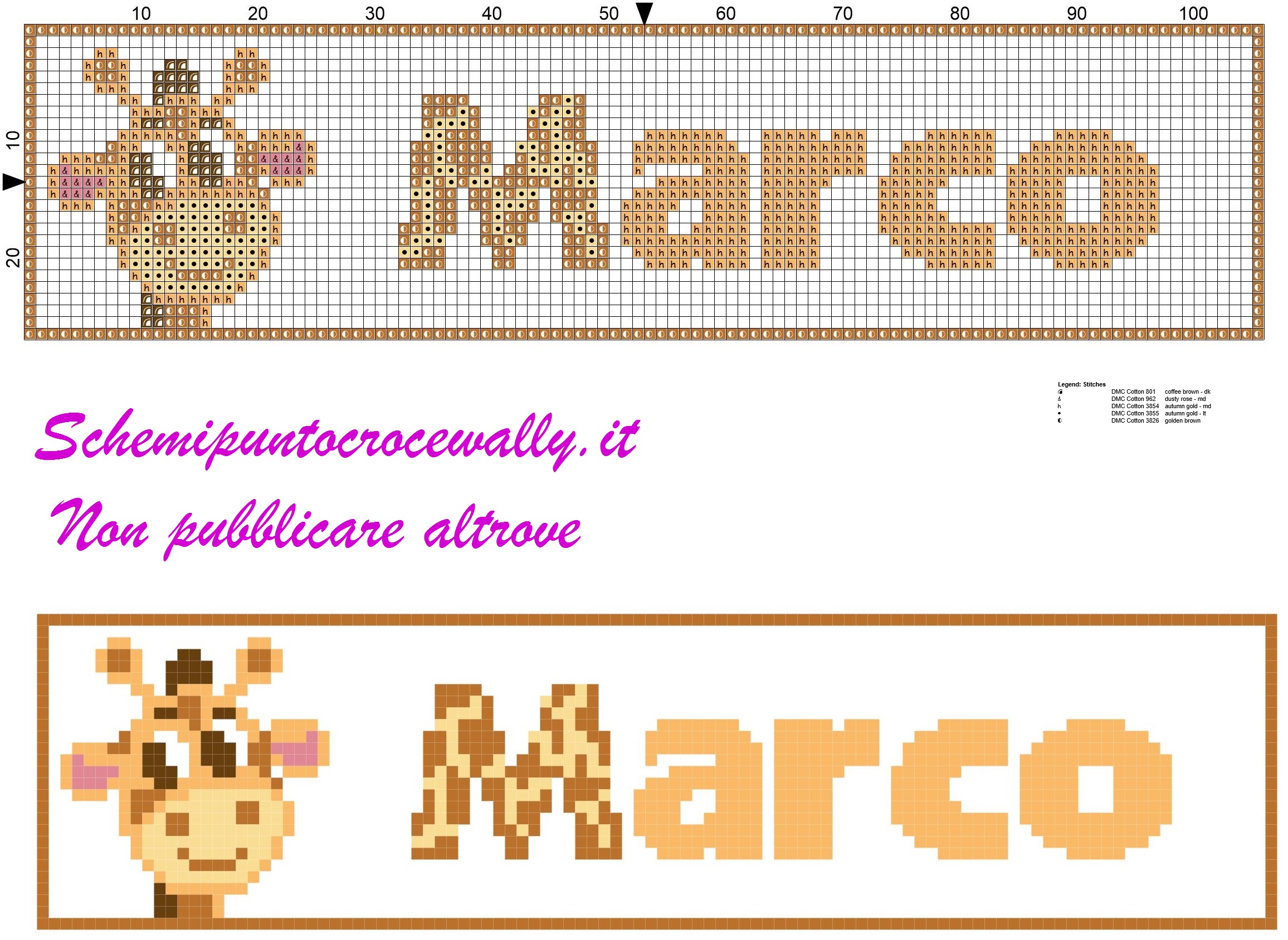 marco nome con giraffa schema punto croce