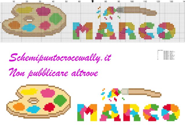 marco nome con tavolozza e colori schema punto croce