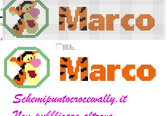 marco nome con tigro amico di winnie the pooh schema punto croce
