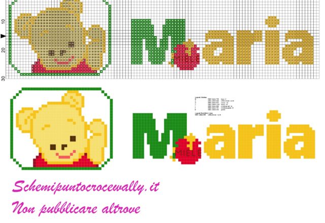 maria nome con baby winnie the pooh schema punto croce