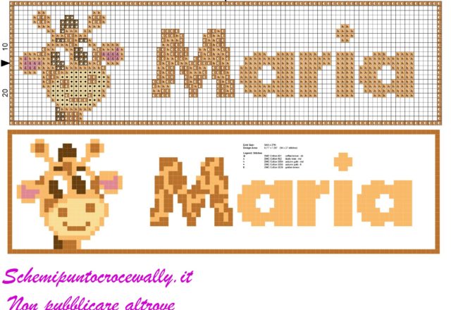 maria nome con giraffa schema punto croce