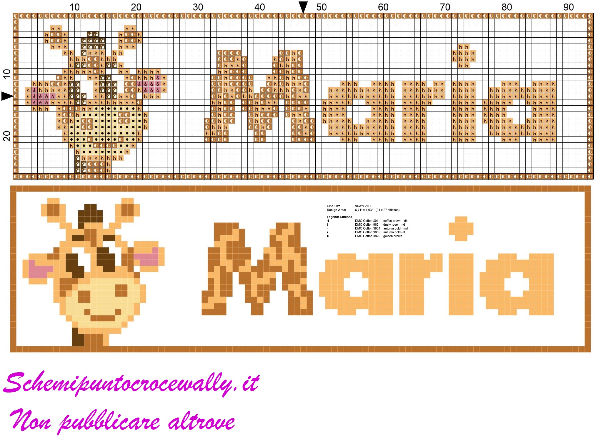 maria nome con giraffa schema punto croce