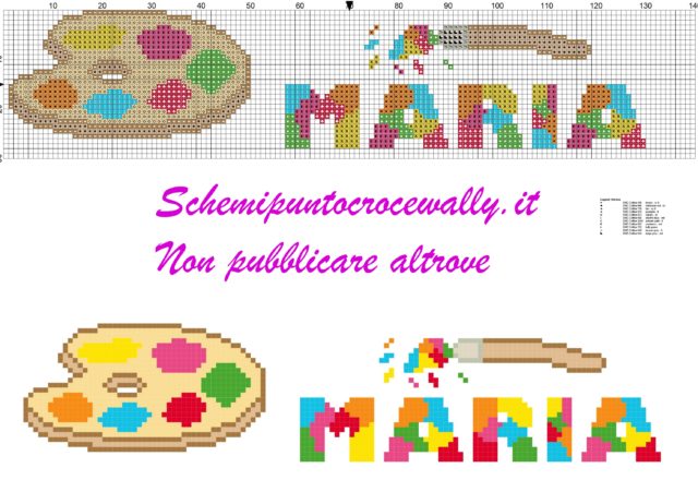 maria nome con tavolozza e colori schema punto croce