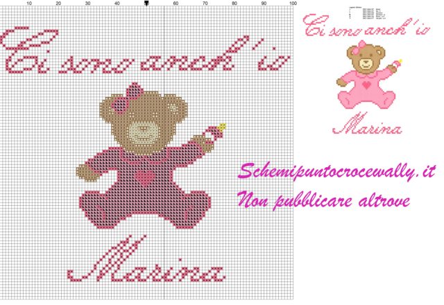 marina ci sono anch’ io schema punto croce orsetta con tutina