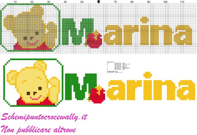 marina nome con baby winnie the pooh schema punto croce