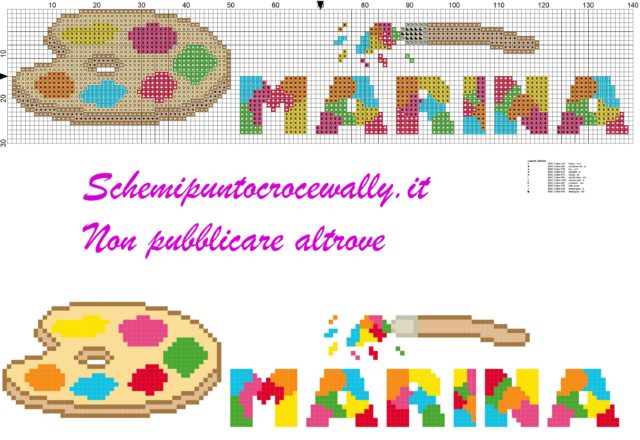 marina nome con tavolozza e colori schema punto croce