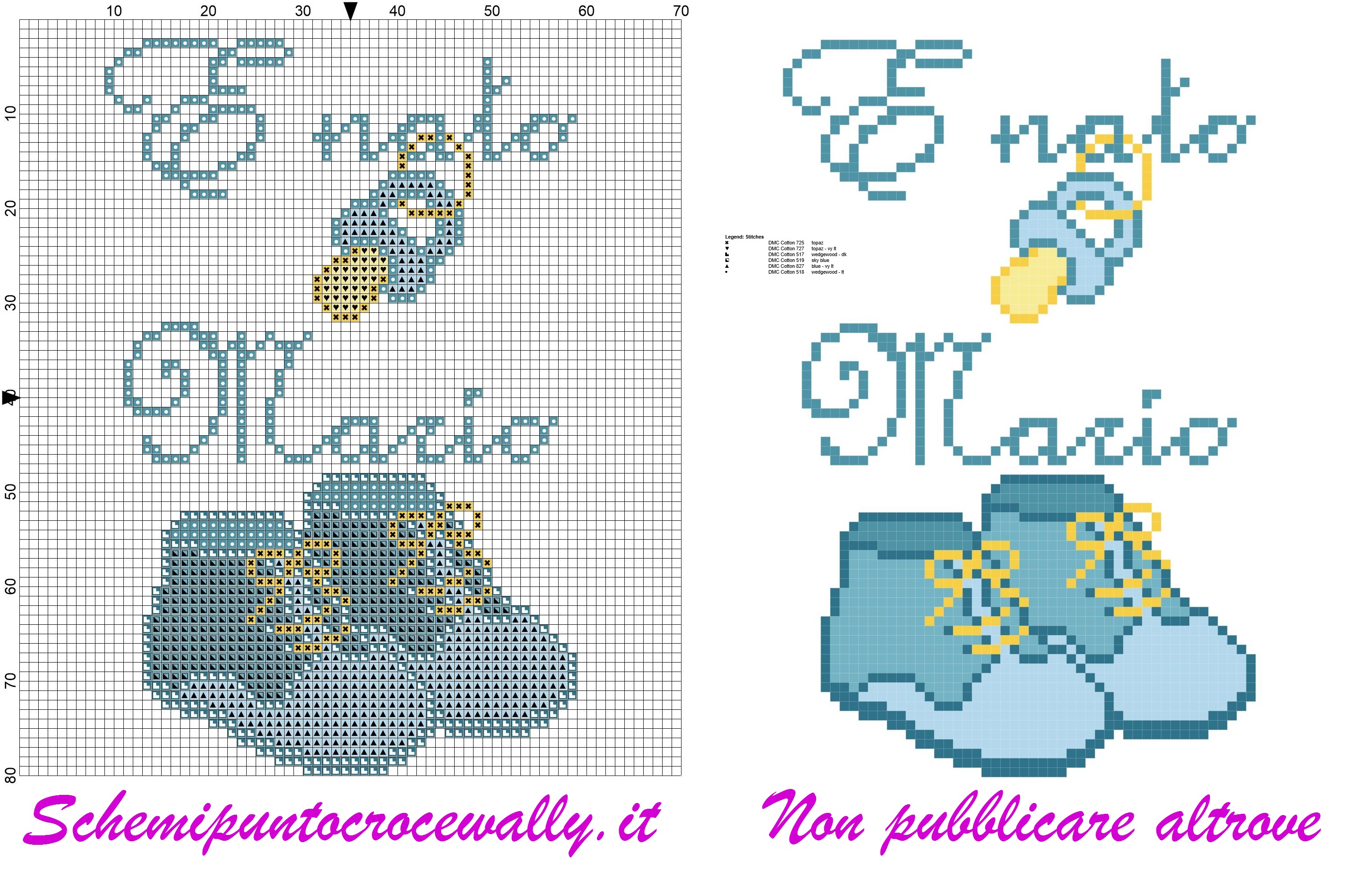 mario è nato con ciuccio e scarpine schema punto croce