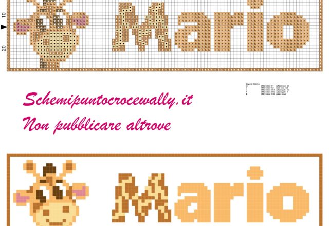 mario nome con giraffa schema punto croce