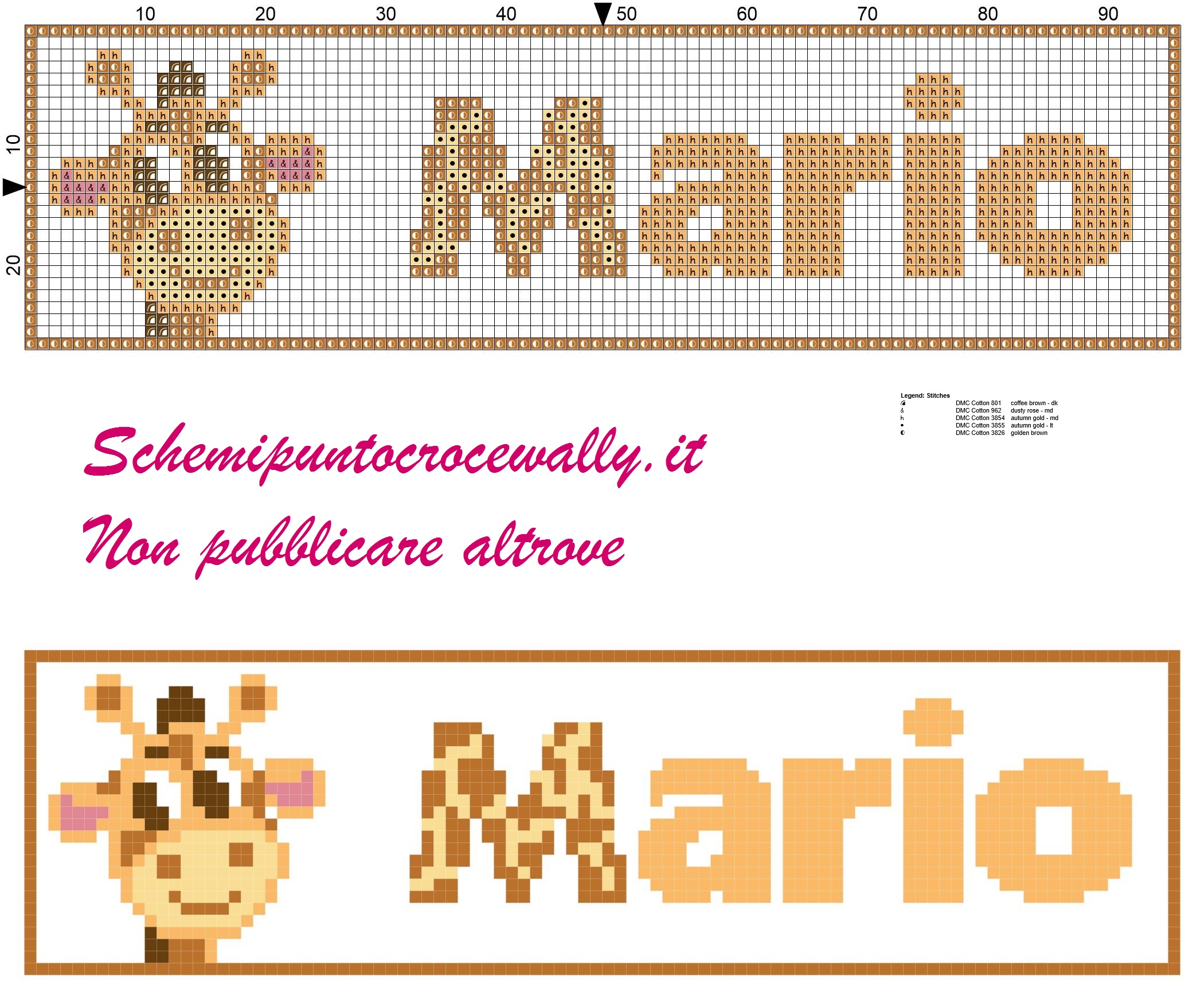 mario nome con giraffa schema punto croce