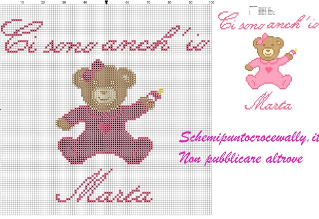 marta ci sono anch’ io schema punto croce orsetta con tutina