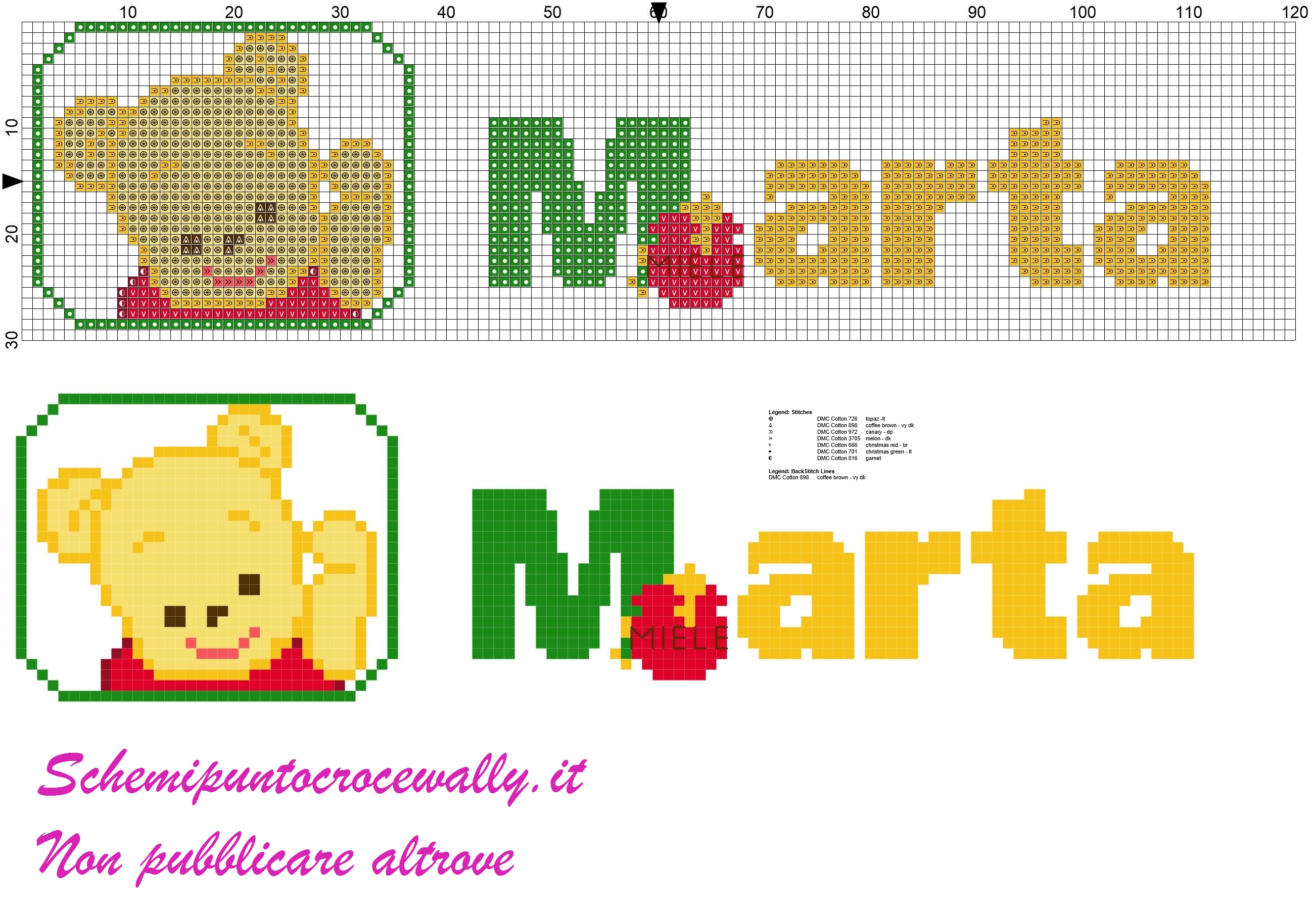 marta nome con baby winnie the pooh schema punto croce