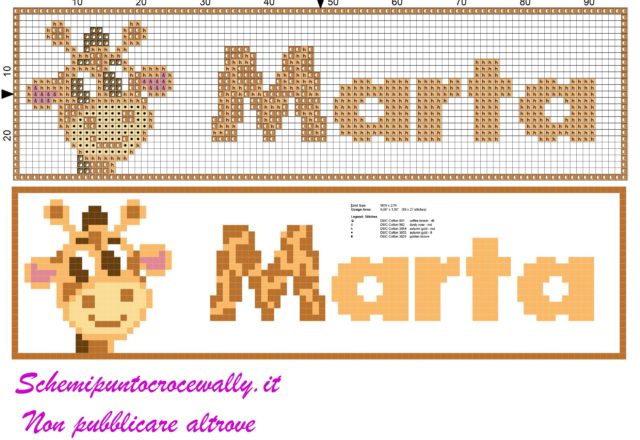 marta nome con giraffa schema punto croce