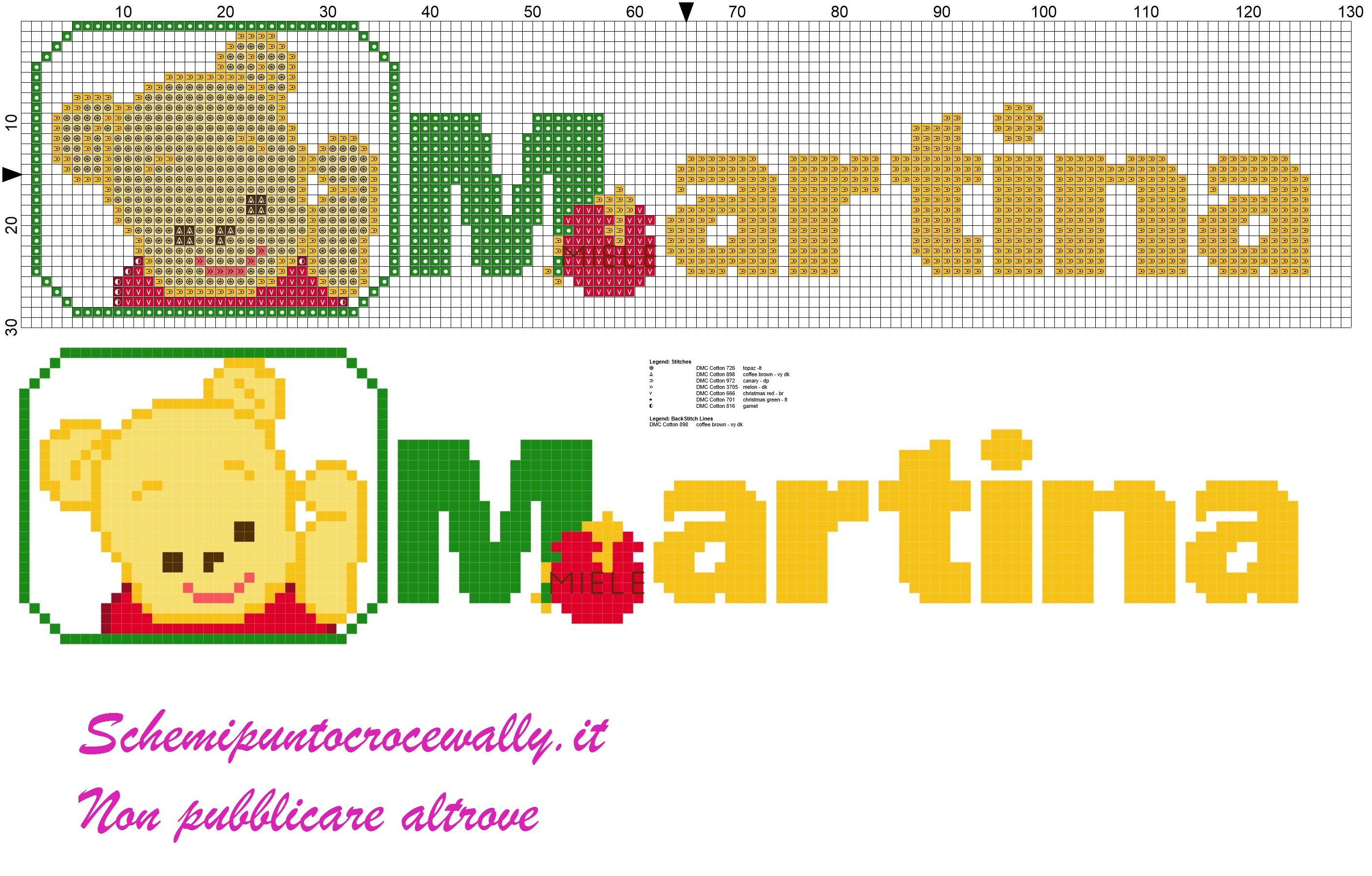 martina nome con baby winnie the pooh schema punto croce