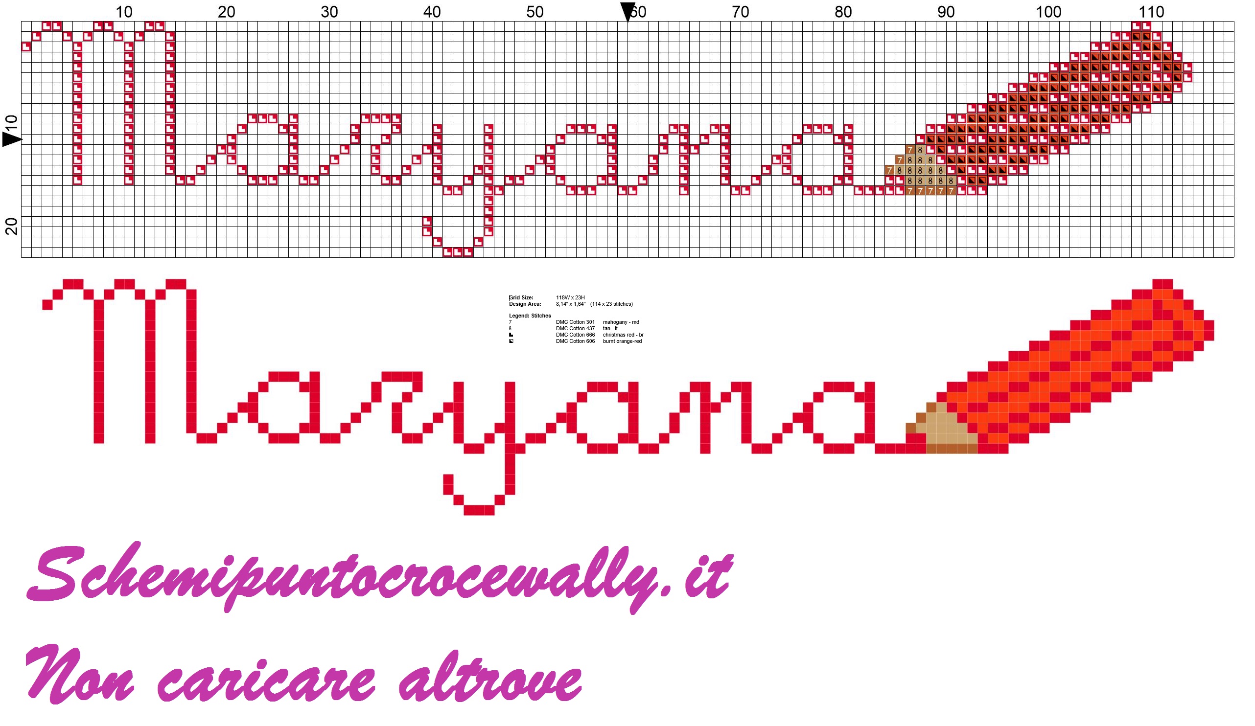 maryana nome con matita schema punto croce