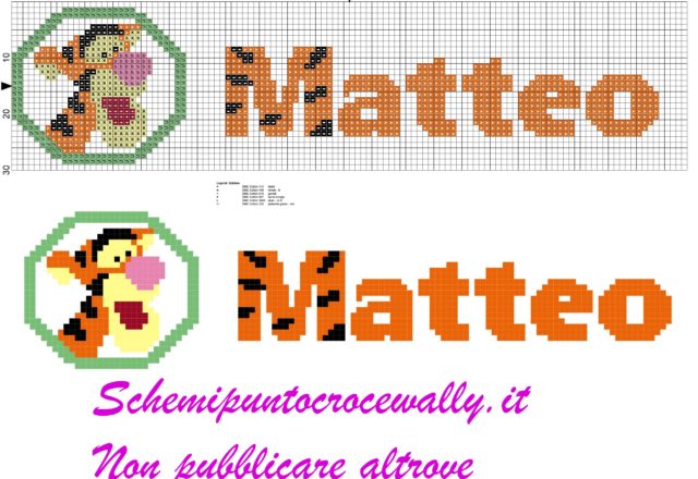 matteo nome con tigro amico di winnie the pooh schema punto croce