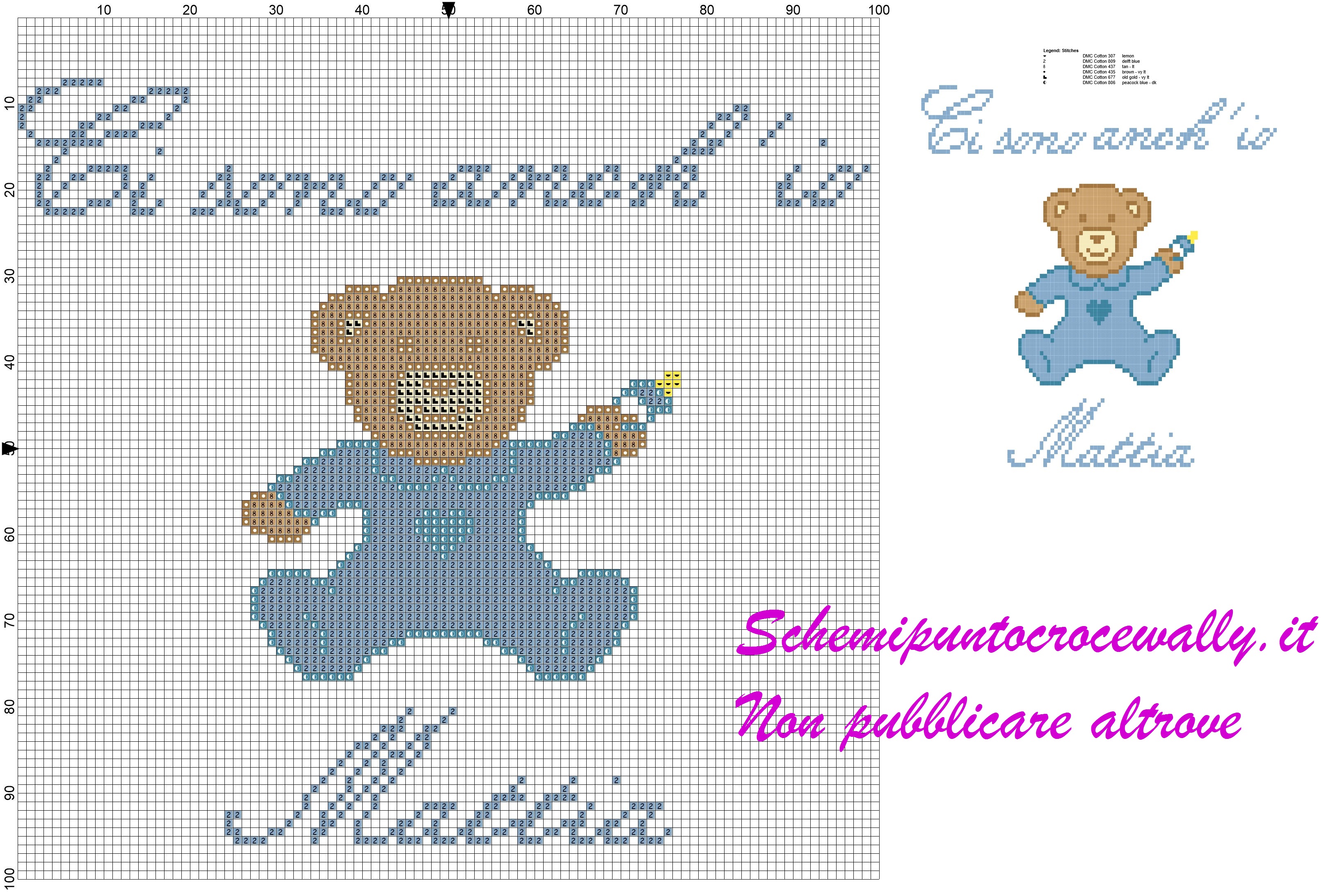 mattia ci sono anch’ io schema punto croce orsetto con tutina