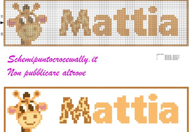 mattia nome con giraffa schema punto croce