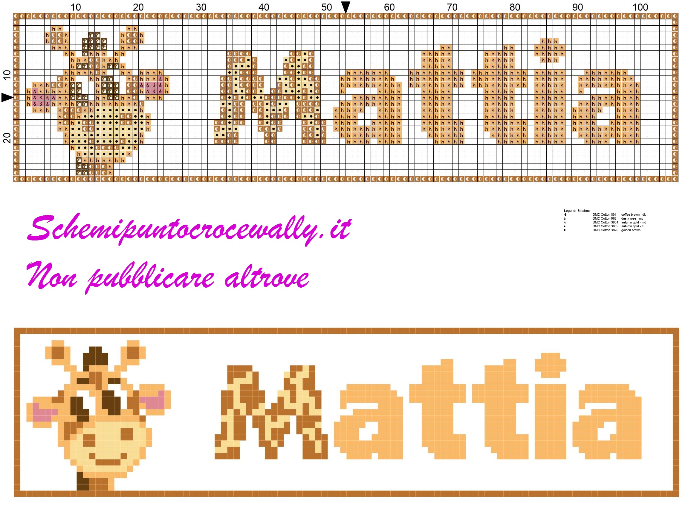 mattia nome con giraffa schema punto croce