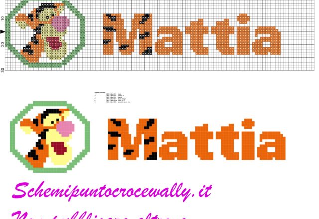 mattia nome con tigro amico di winnie the pooh schema punto croce
