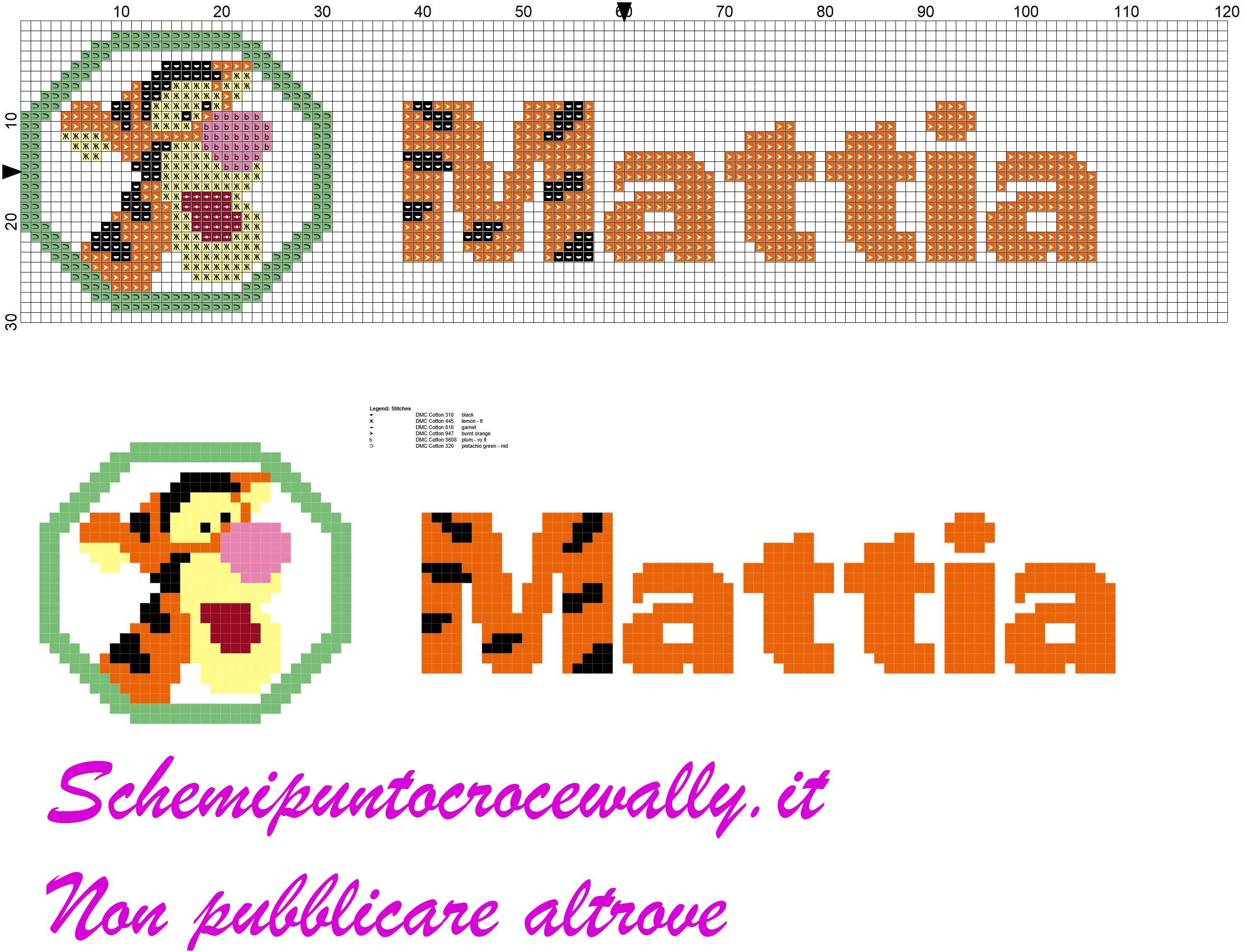 mattia nome con tigro amico di winnie the pooh schema punto croce
