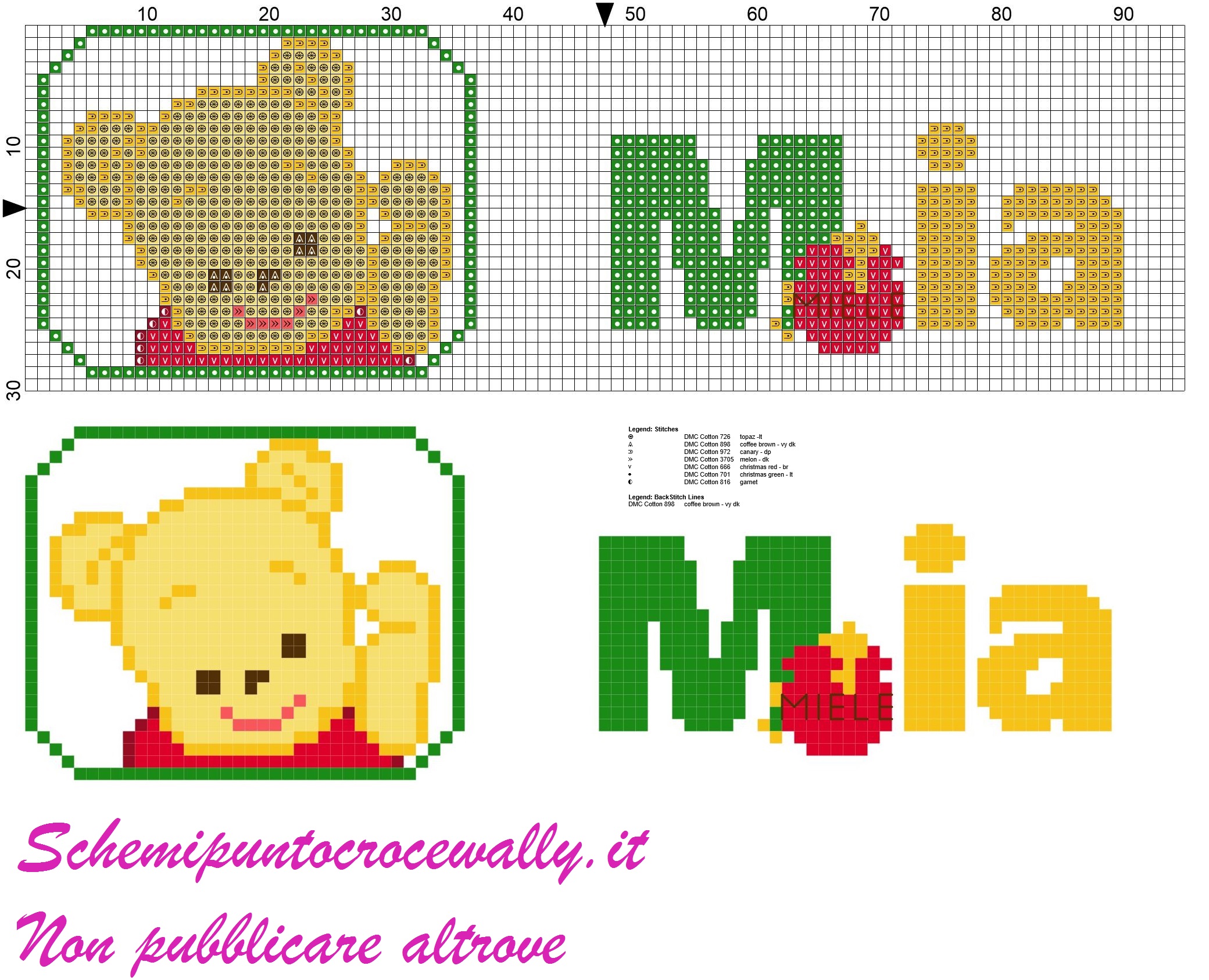 mia nome con baby winnie the pooh schema puno croce