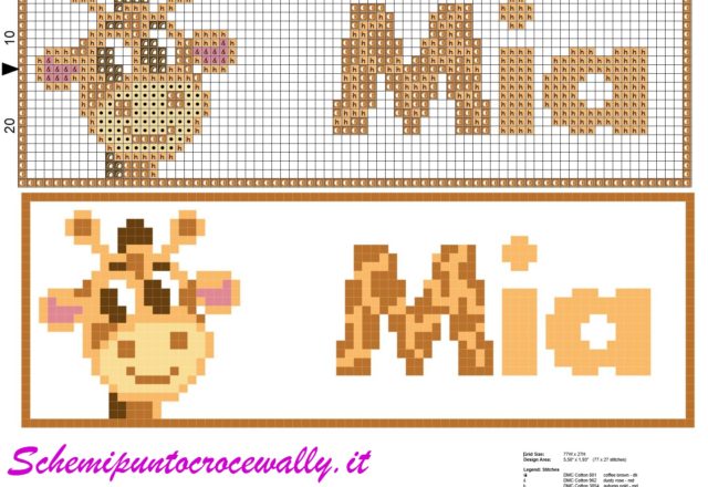mia nome con giraffa schema punto croce