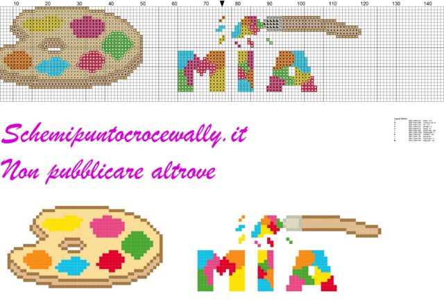 mia nome con tavolozza e colori schema punto croce