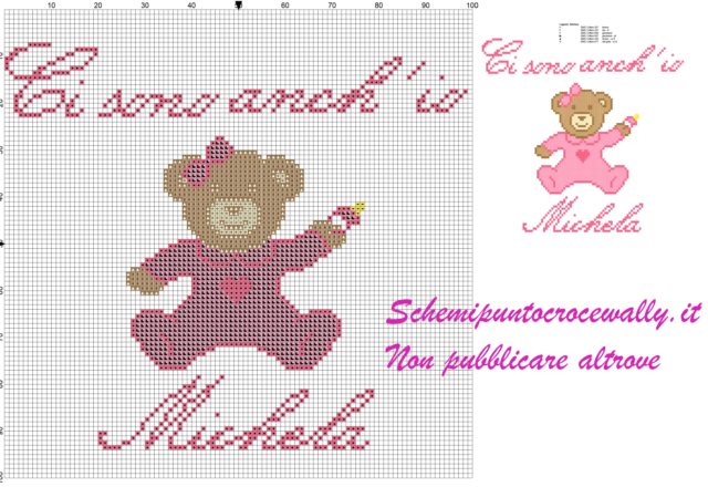 michela ci sono anch’ io schema punto croce orsetta con tutina