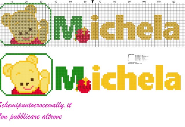 michela nome con baby winnie the pooh schema punto croce