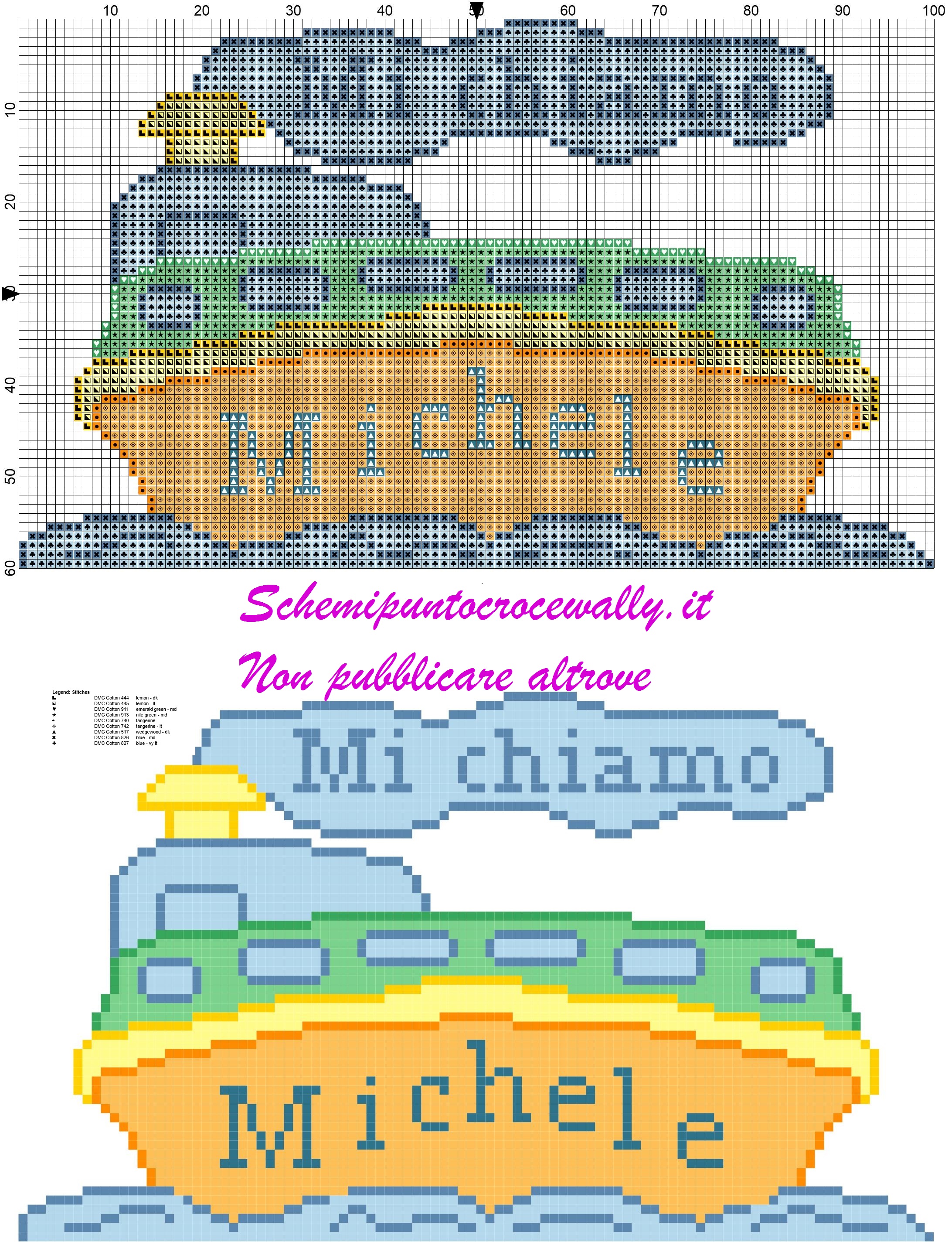 michele nome con nave schema punto croce