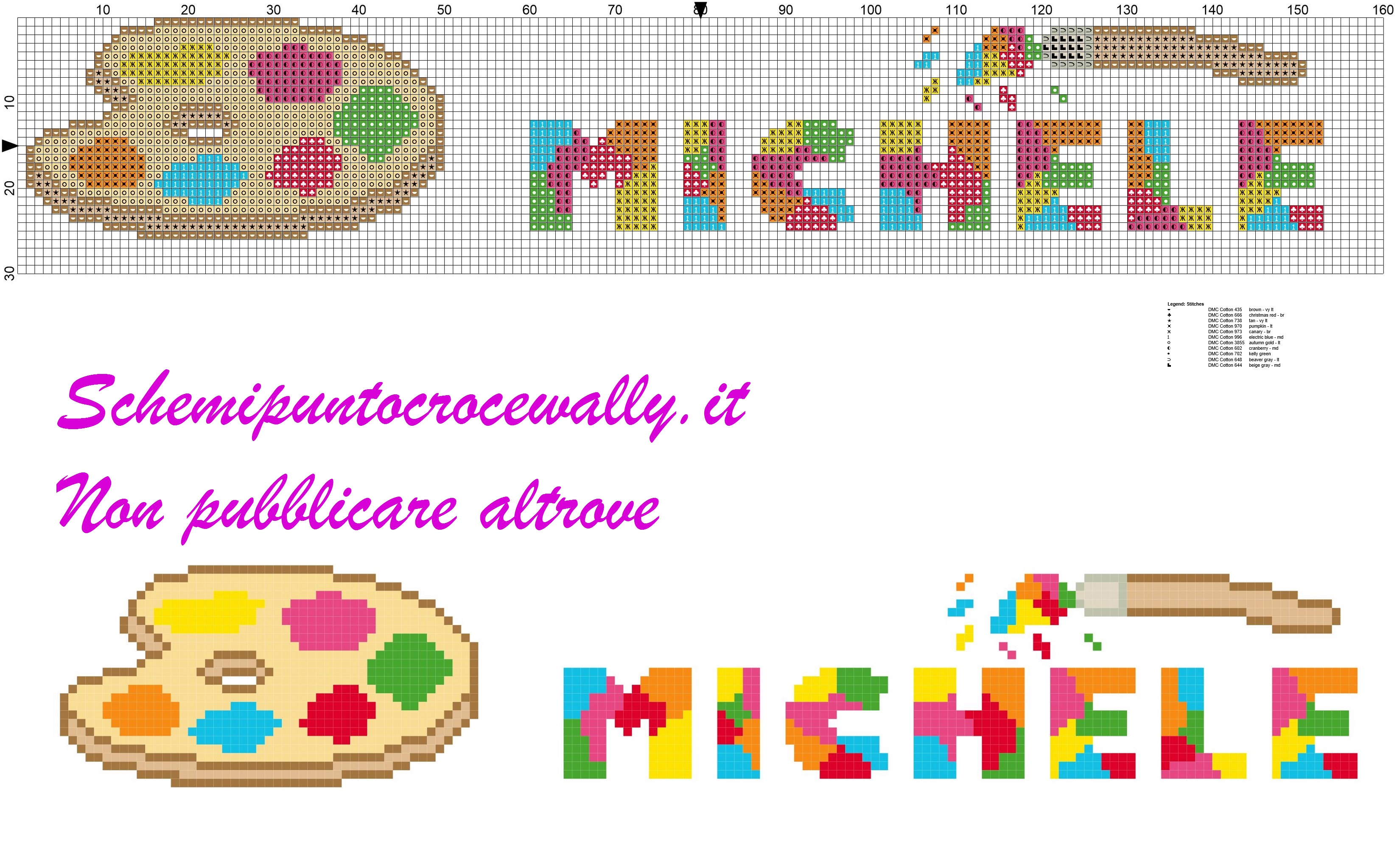 michele nome con tavoloza e pennello schema punto croce