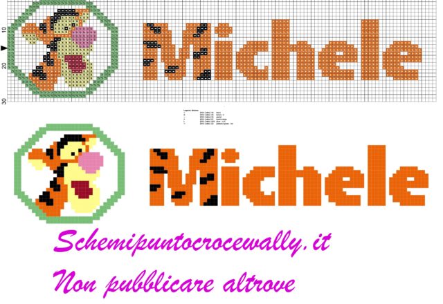 michele nome con tigro amico di winnie the pooh schema punto croce
