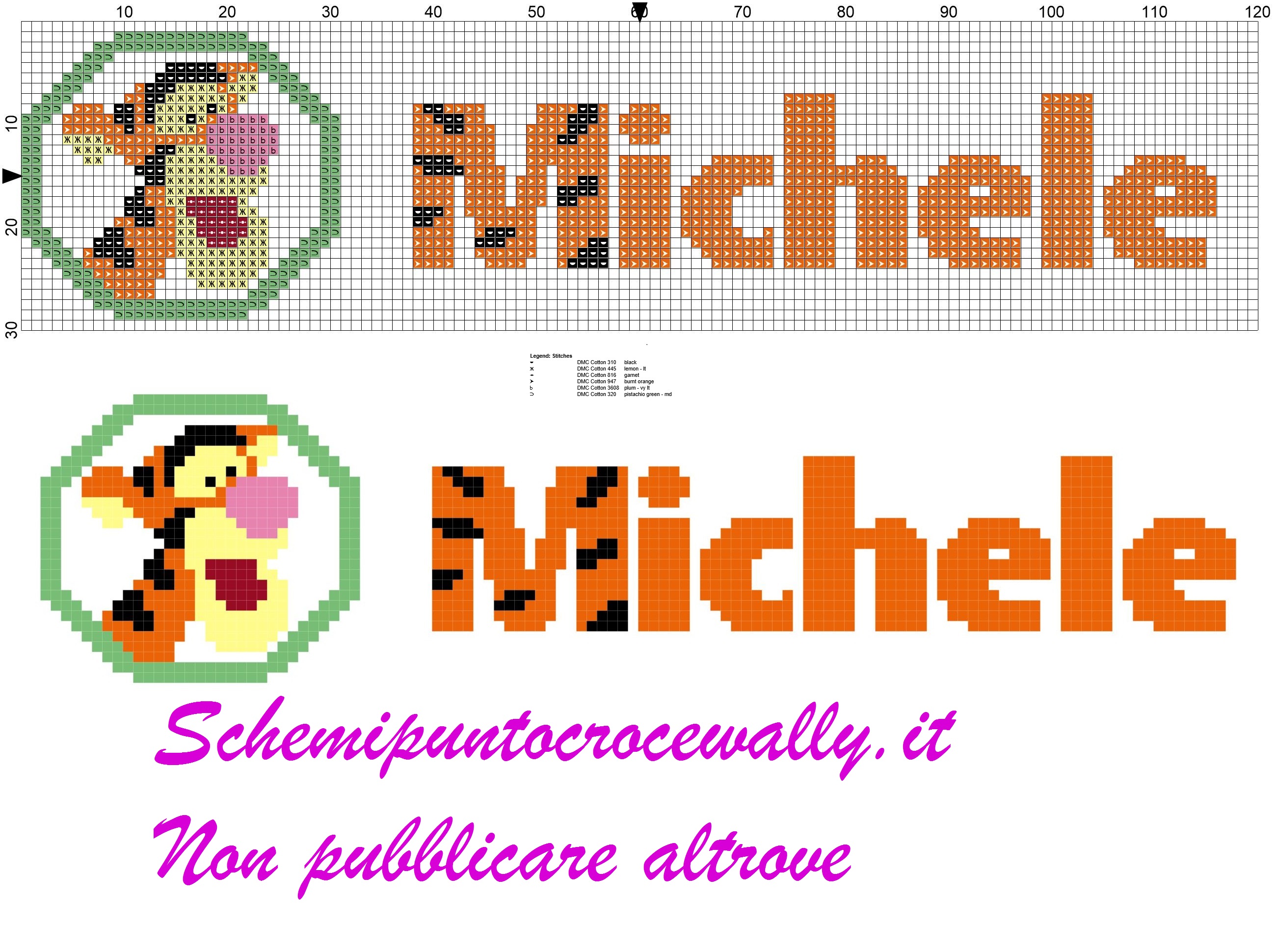 michele nome con tigro amico di winnie the pooh schema punto croce