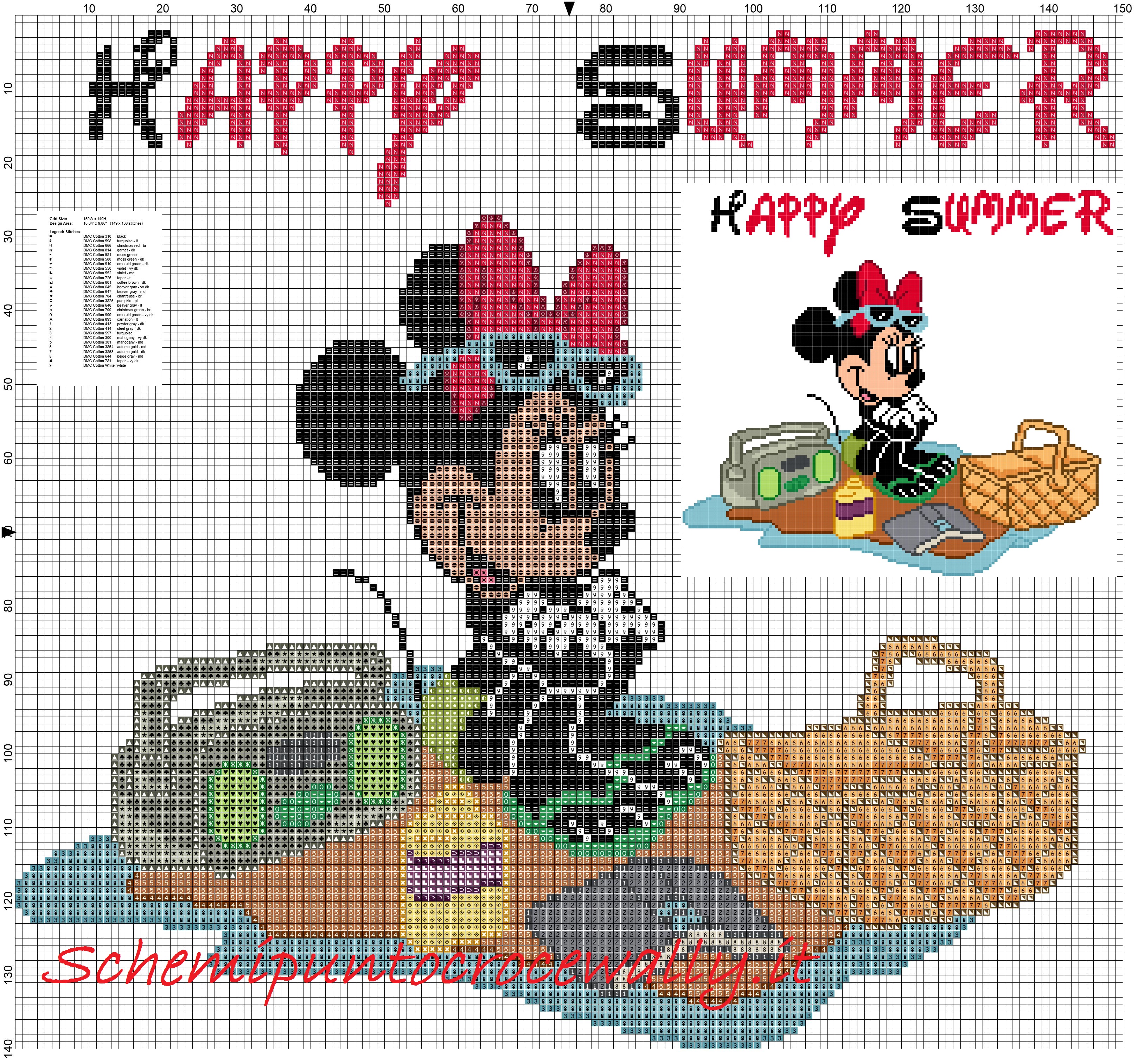 minnie happy summer schema punto croce