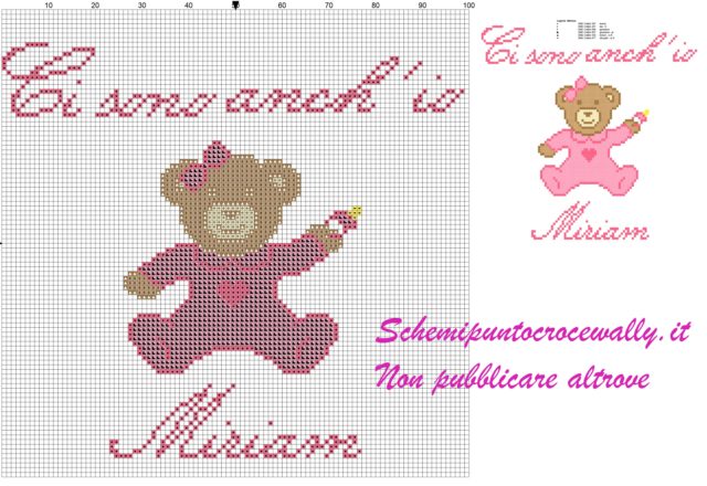 miriam ci sono anch’ io schema punto croce orsetta con tutina