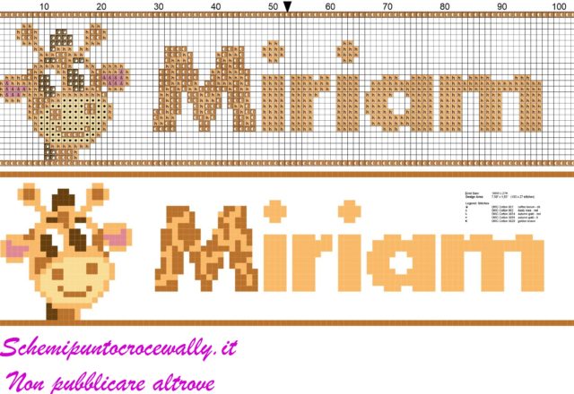 miriam nome con giraffa schema punto croce